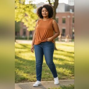 Zenana Rust Orange Twist Front Sleeveless Top Size XL NEW